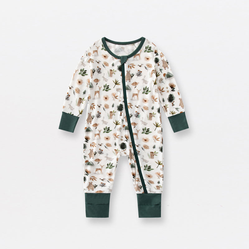 Combinaison barboteuse Bébé blanche Motif Vert Forêt  – Kassyfamily’s.