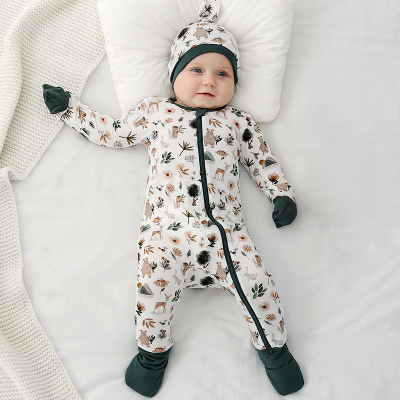 Combinaison barboteuse Bébé blanche Motif Vert Forêt  – Kassyfamily’s.