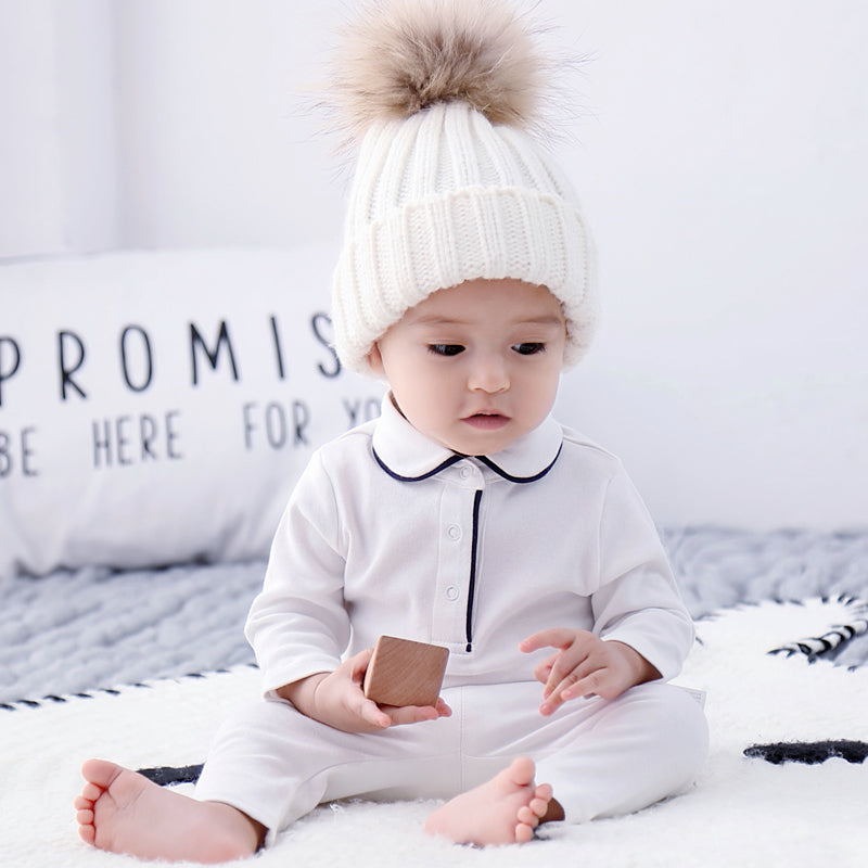 Ensemble bébé 2 pièces blanc et bleu marine – Polo manches longues et pantalon Kassyfamily's