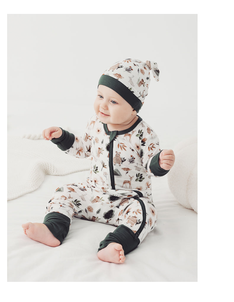 Combinaison barboteuse Bébé blanche Motif Vert Forêt  – Kassyfamily’s.