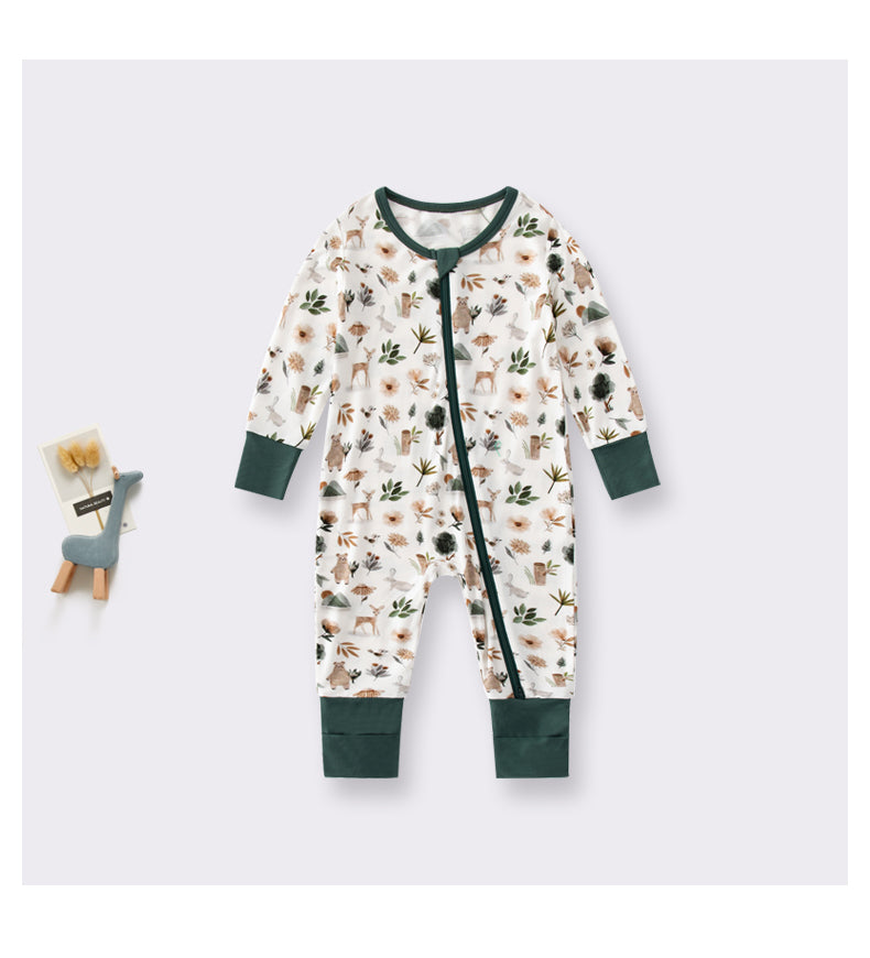 Combinaison barboteuse Bébé blanche Motif Vert Forêt  – Kassyfamily’s.