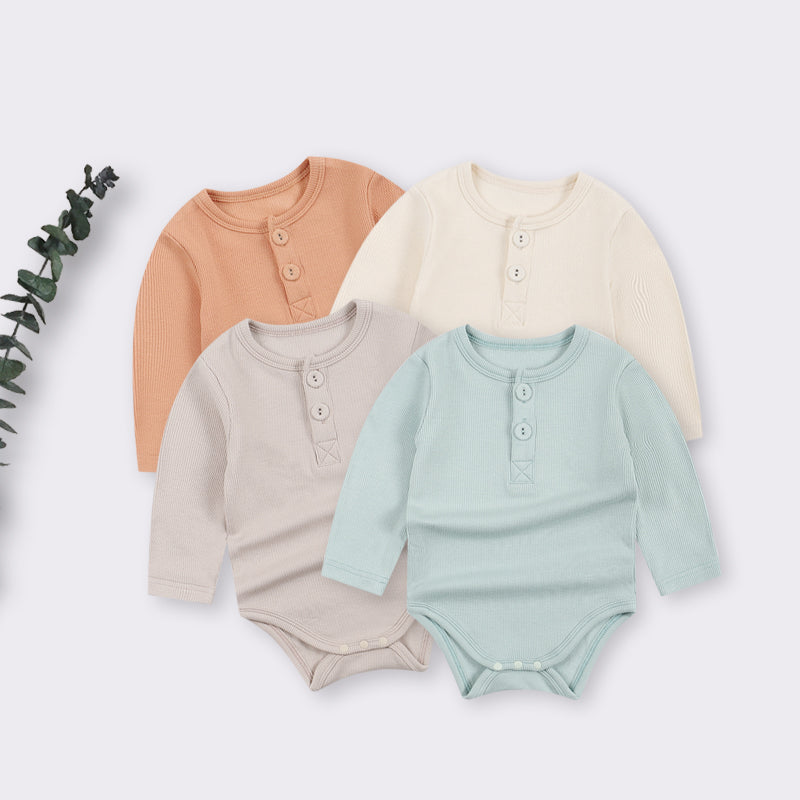 Body bébé manches longues en viscose et coton – Blanc crème - Orange Corail - Beige - Bleu turquoise - Kassyfamily's