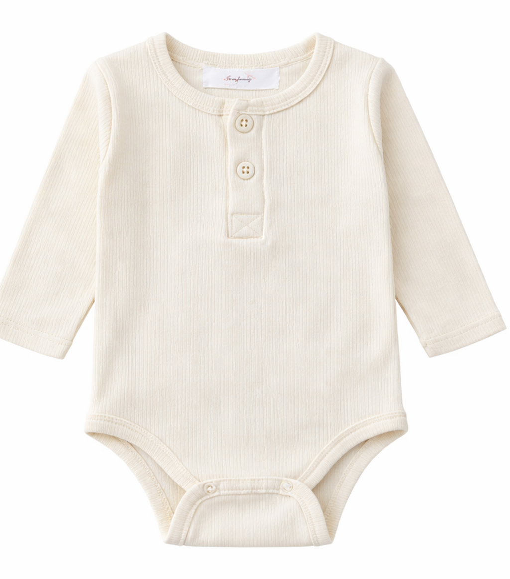 Body bébé manches longues en viscose et coton – Blanc crème - Orange Corail - Beige - Bleu turquoise - Kassyfamily's