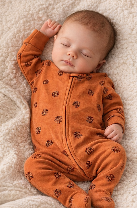 Combinaison bébé zippée à pieds motif pommes de pin – Kassyfamily’s