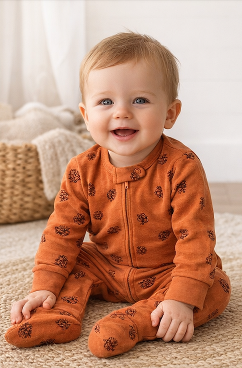 Combinaison bébé zippée à pieds motif pommes de pin – Kassyfamily’s