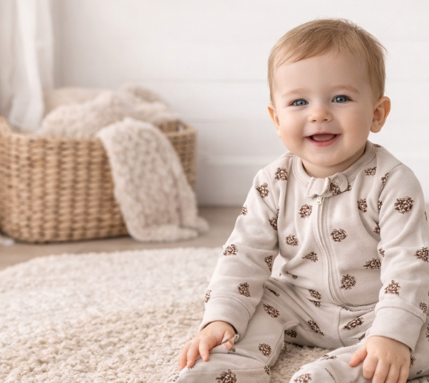 Combinaison bébé zippée à pieds motif pommes de pin – Kassyfamily’s