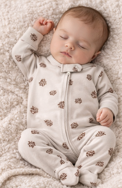 Combinaison bébé zippée à pieds motif pommes de pin – Kassyfamily’s