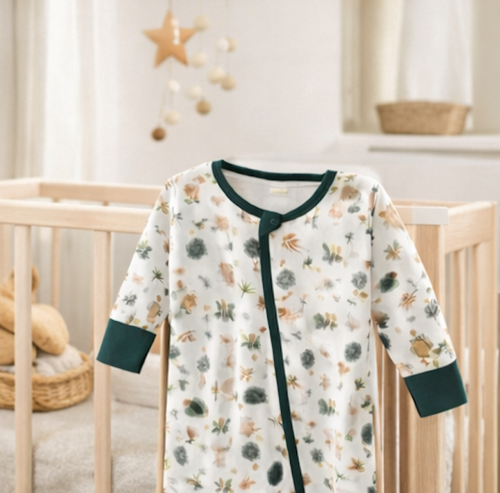 Combinaison barboteuse Bébé blanche Motif Vert Forêt  – Kassyfamily’s.