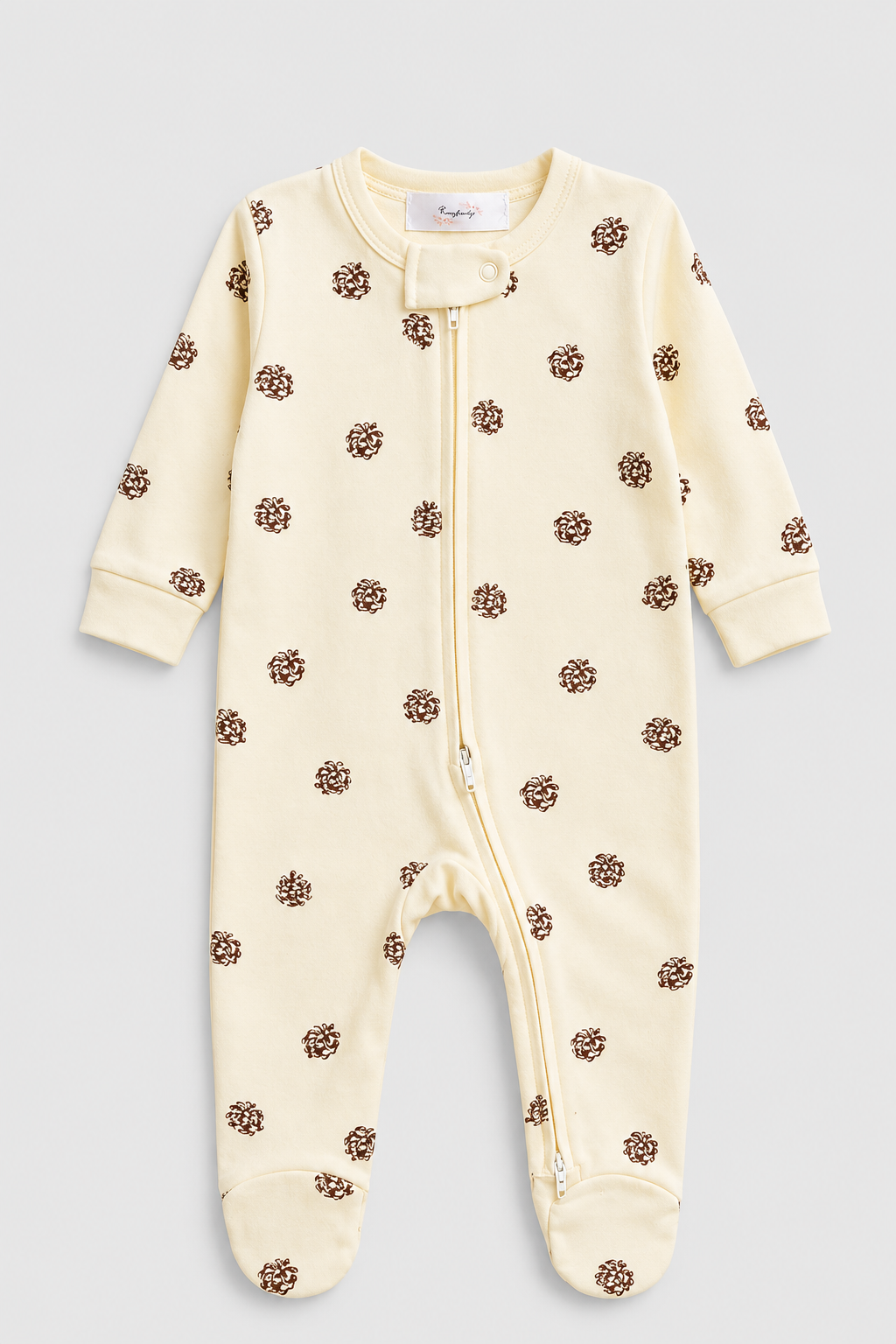 Combinaison bébé zippée à pieds motif pommes de pin – Kassyfamily’s