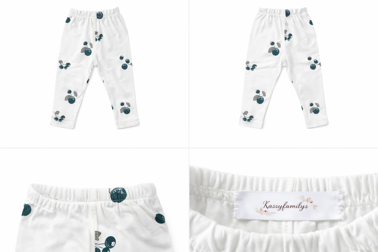 Legging bébé et enfant blanc à motifs fruités – 100 % coton