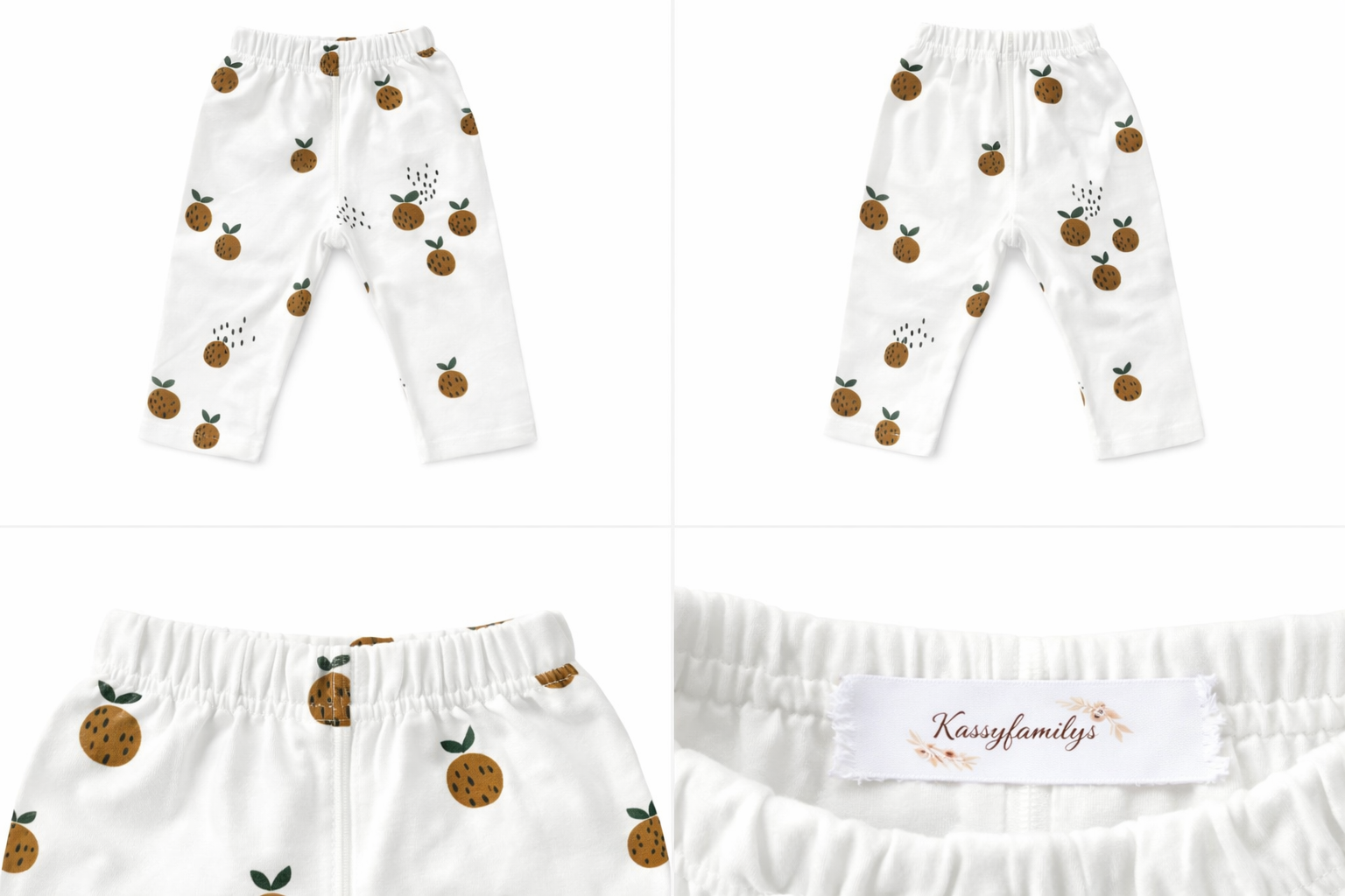 Legging bébé et enfant blanc à motifs fruités – 100 % coton