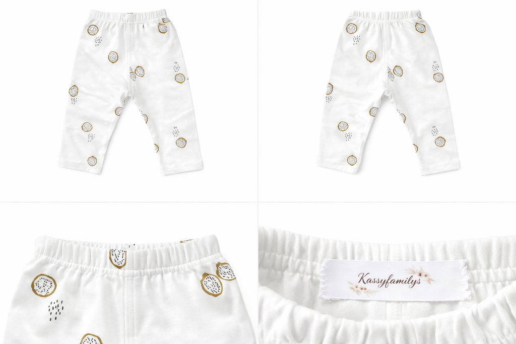 Legging bébé et enfant blanc à motifs fruités – 100 % coton