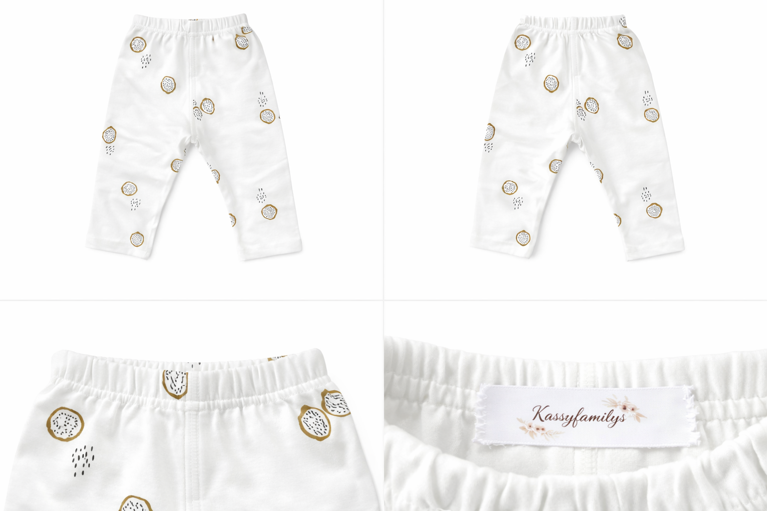 Legging bébé et enfant blanc à motifs fruités – 100 % coton