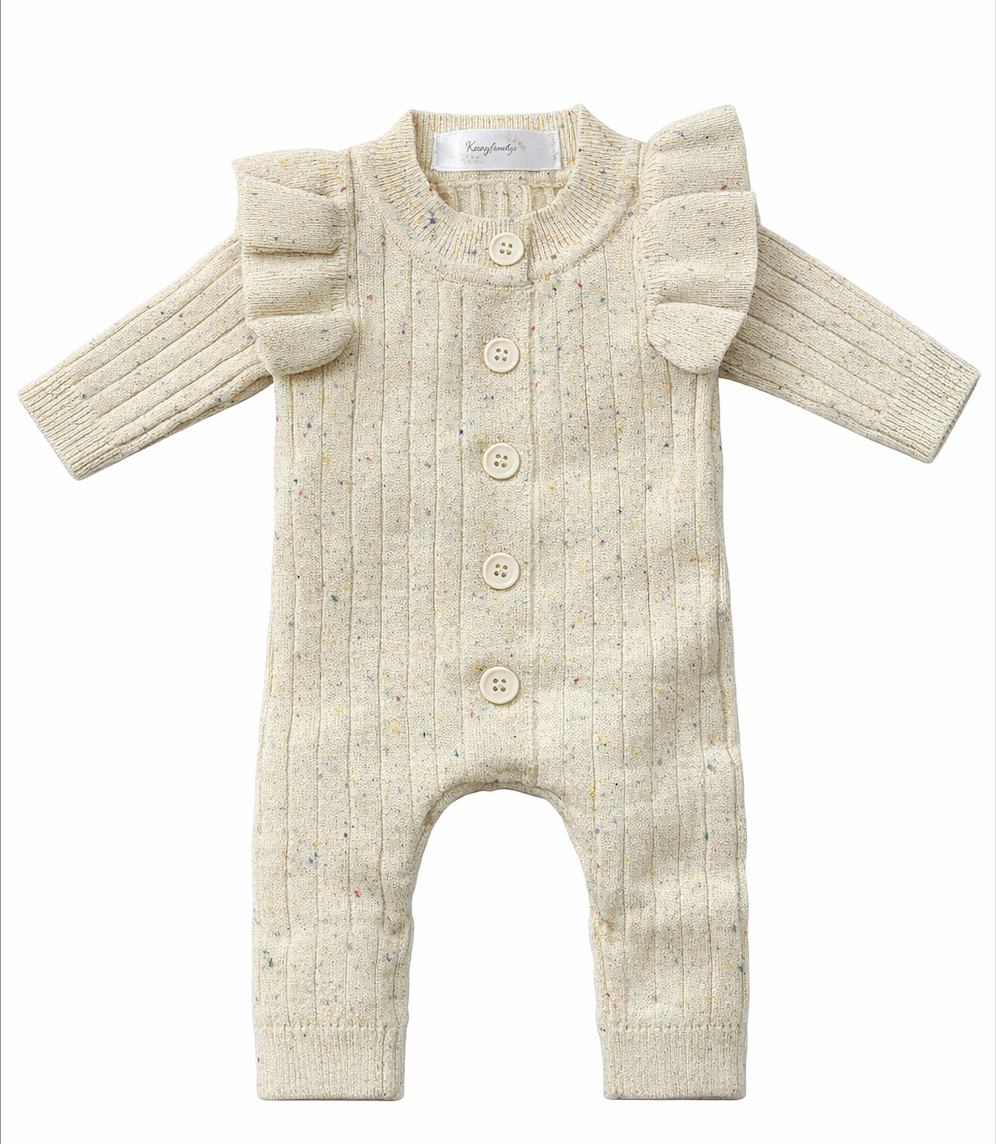 Combinaison bébé fille à volants froufrou blanc crème mouchetée – Kassyfamily’s
