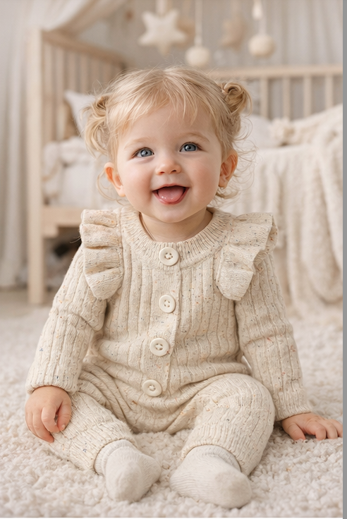 Combinaison bébé fille à volants froufrou blanc crème mouchetée – Kassyfamily’s