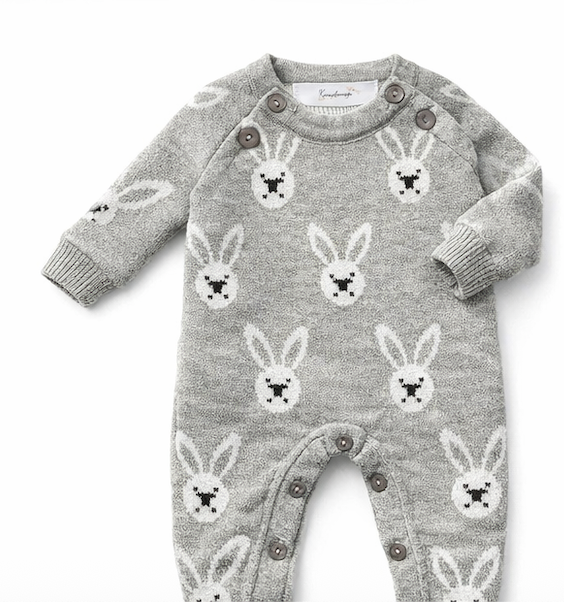 Combinaison bébé en tricot Coton gris motif lapin blanc – Kassyfamily’s