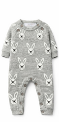 Combinaison bébé en tricot Coton gris motif lapin blanc – Kassyfamily’s