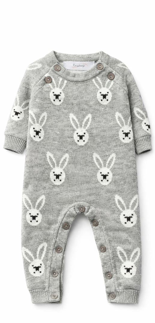 Combinaison bébé en tricot Coton gris motif lapin blanc – Kassyfamily’s
