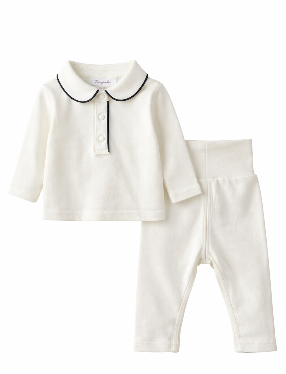 Ensemble bébé 2 pièces blanc et bleu marine – Polo manches longues et pantalon Kassyfamily's