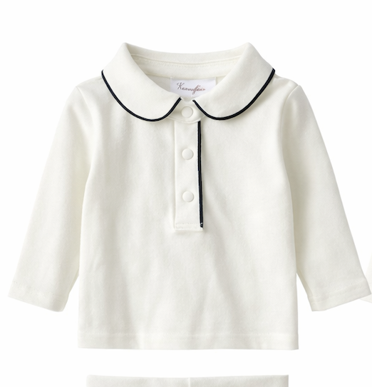 Ensemble bébé 2 pièces blanc et bleu marine – Polo manches longues et pantalon Kassyfamily's