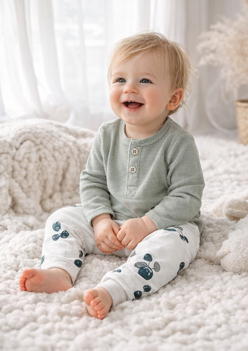 Legging bébé et enfant blanc à motifs fruités – 100 % coton