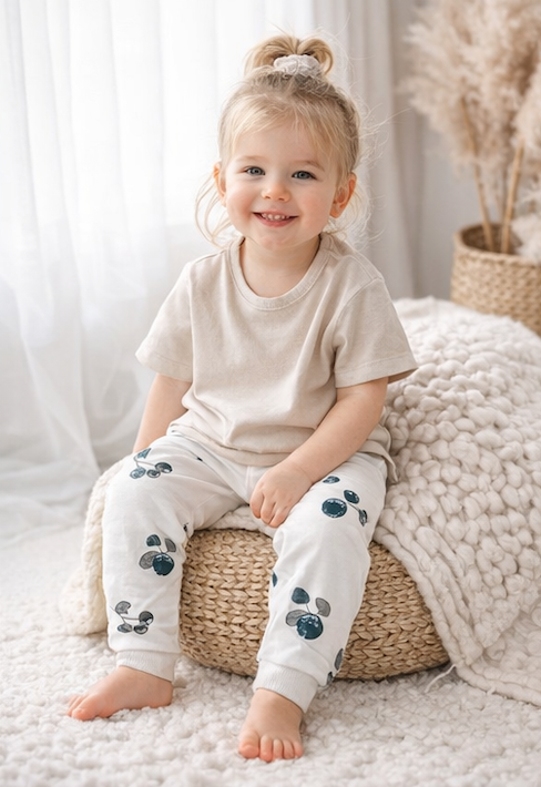 Legging bébé et enfant blanc à motifs fruités – 100 % coton