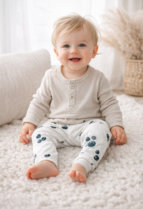 Legging bébé et enfant blanc à motifs fruités – 100 % coton