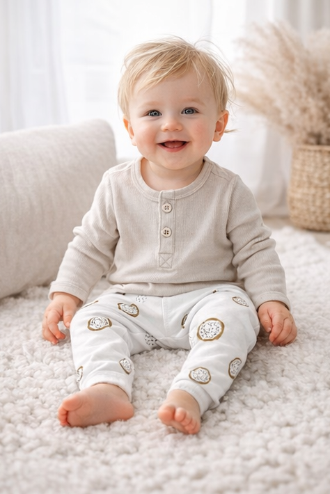 Legging bébé et enfant blanc à motifs fruités – 100 % coton