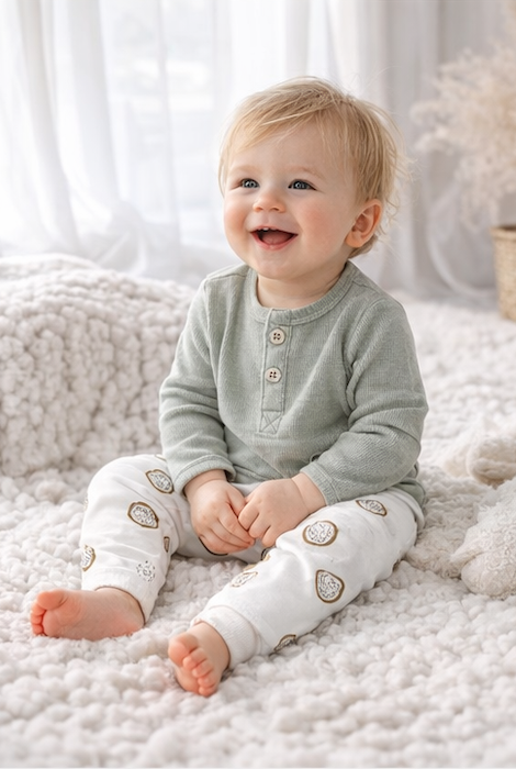 Legging bébé et enfant blanc à motifs fruités – 100 % coton