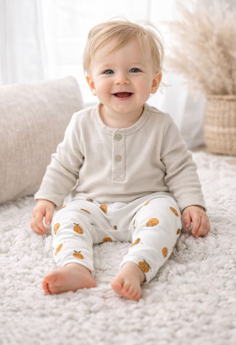 Legging bébé et enfant blanc à motifs fruités – 100 % coton
