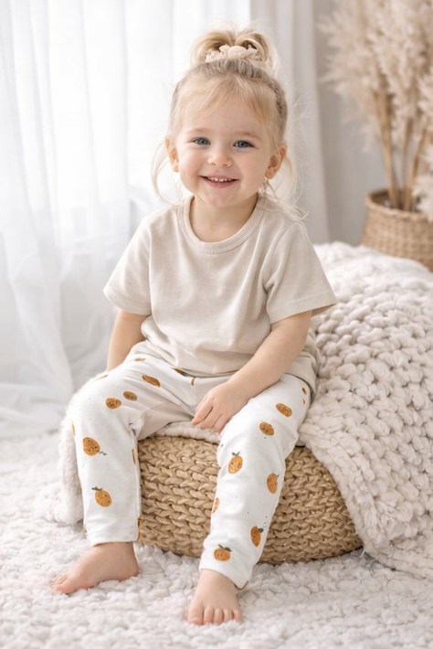 Legging bébé et enfant blanc à motifs fruités – 100 % coton