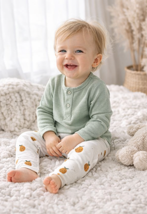 Legging bébé et enfant blanc à motifs fruités – 100 % coton