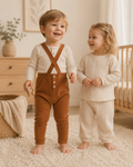Pantalon salopette bébé côtelé marron à bretelles Kassyfamily's - Style Vintage Taille Élastique