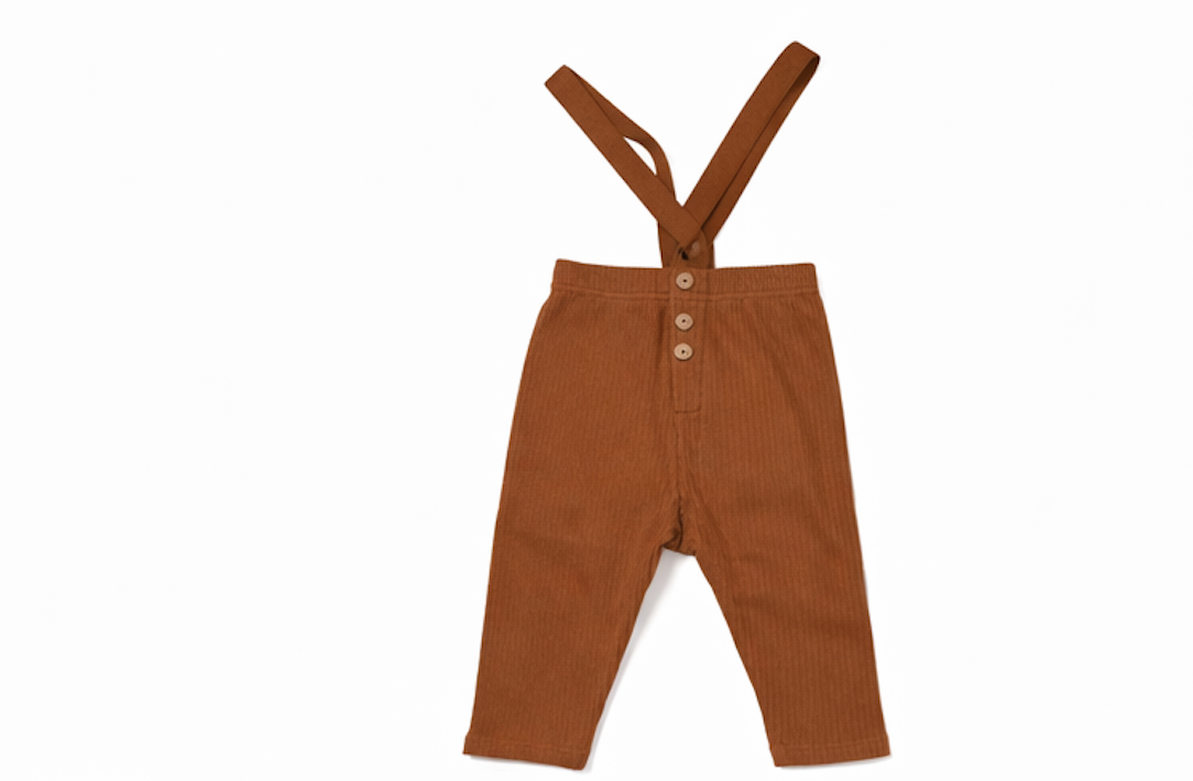Pantalon salopette bébé côtelé marron à bretelles Kassyfamily's - Style Vintage Taille Élastique