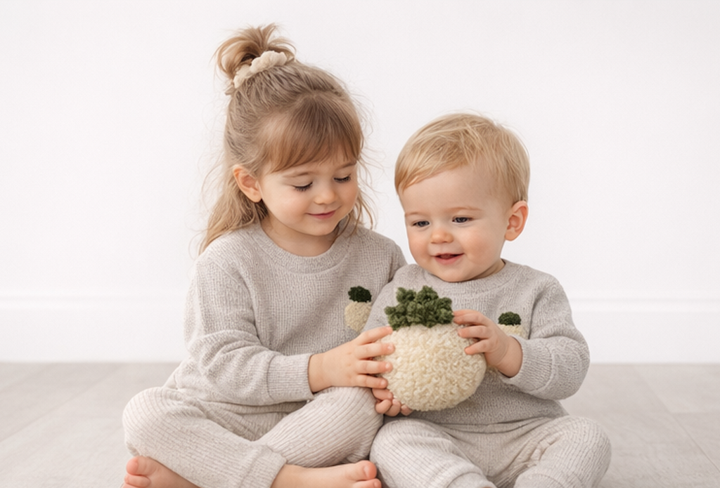 Pull gris clair motif pomme – 100 % coton 🍏