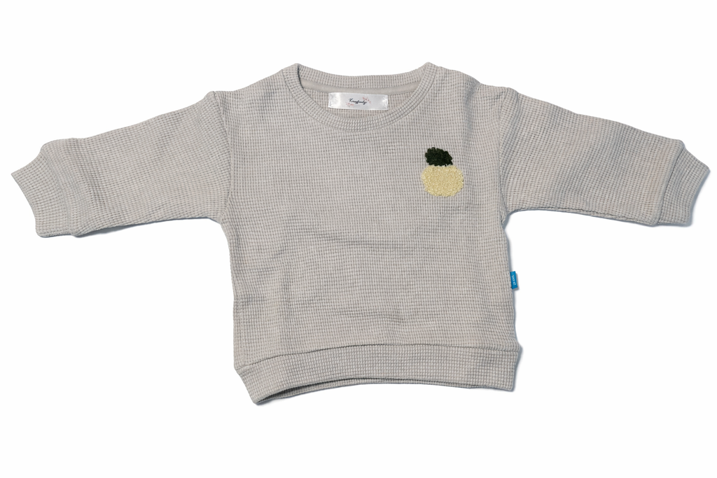 Pull gris clair motif pomme – 100 % coton 🍏