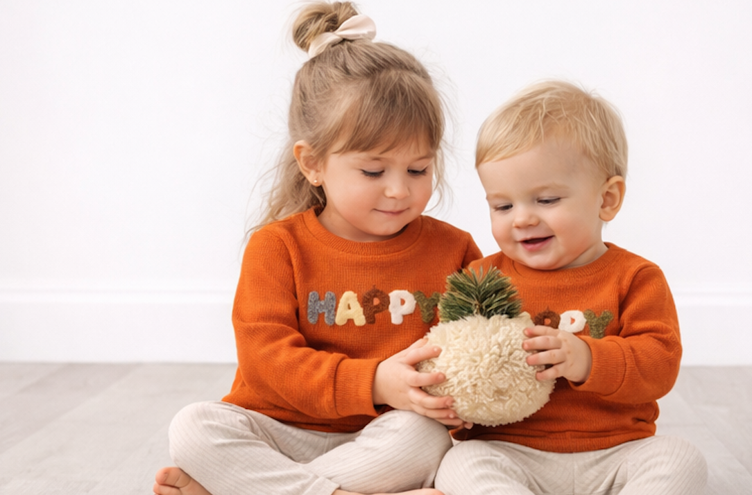 Pull bébé orange « HAPPY » – 100 % coton 🧡