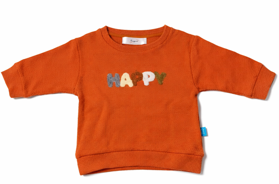 Pull bébé orange « HAPPY » – 100 % coton 🧡