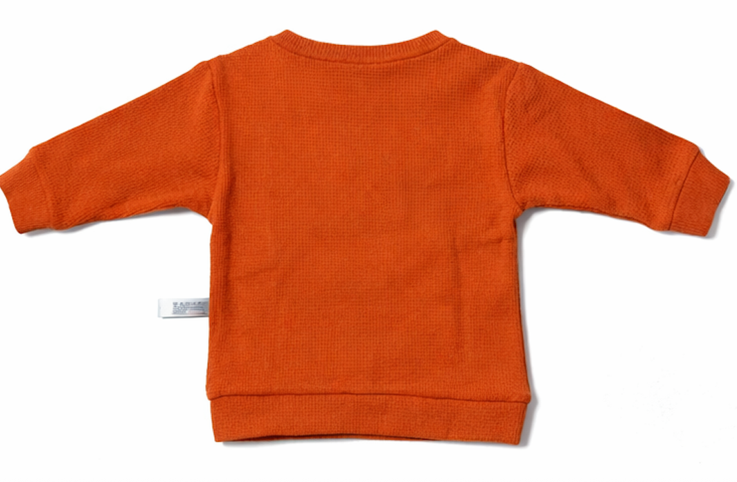 Pull bébé orange « HAPPY » – 100 % coton 🧡
