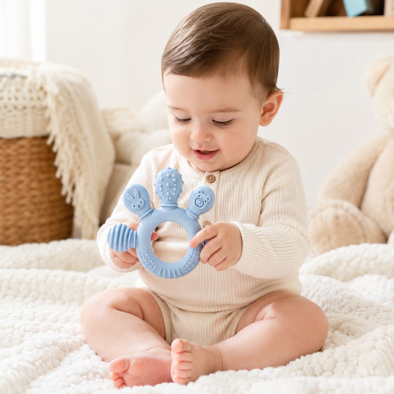 Anneau de dentition rond pour bébé – doux, ludique & facile à attraper Plusieurs colories disponibles - Kassyfamily’s
