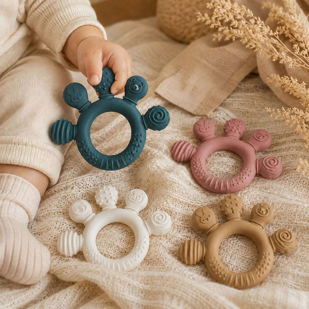 Anneau de dentition rond pour bébé – doux, ludique & facile à attraper Plusieurs colories disponibles - Kassyfamily’s
