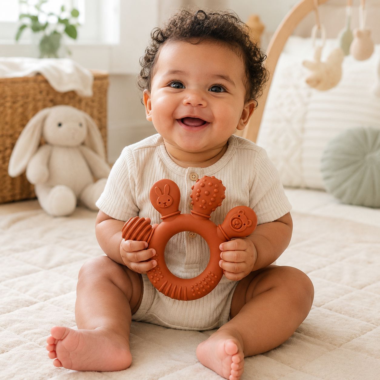 Anneau de dentition rond pour bébé – doux, ludique & facile à attraper Plusieurs colories disponibles - Kassyfamily’s