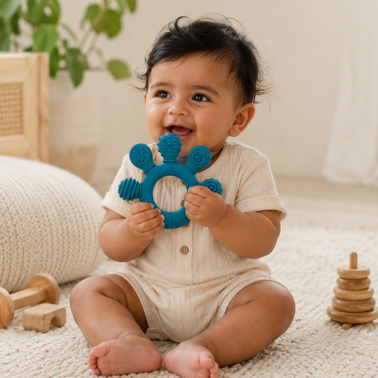 Anneau de dentition rond pour bébé – doux, ludique & facile à attraper Plusieurs colories disponibles - Kassyfamily’s