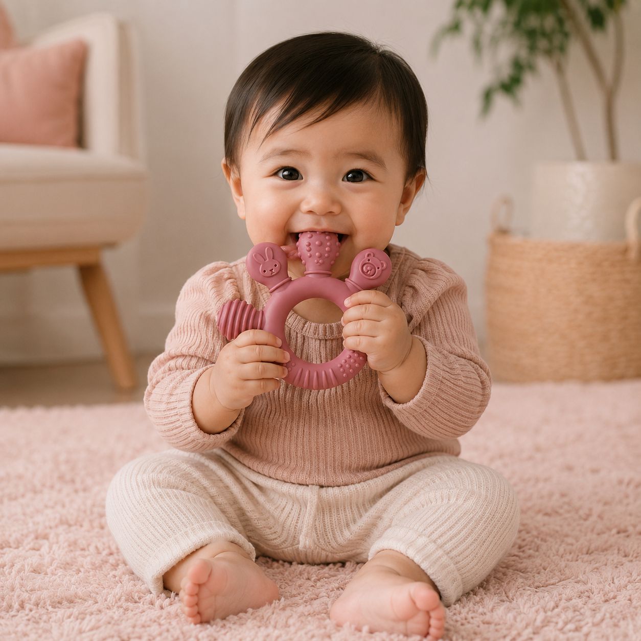 Anneau de dentition rond pour bébé – doux, ludique & facile à attraper Plusieurs colories disponibles - Kassyfamily’s