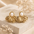 Boucles d’oreilles Éventail Doré Et Perle – Acier inoxydable - Kassyfamily’s