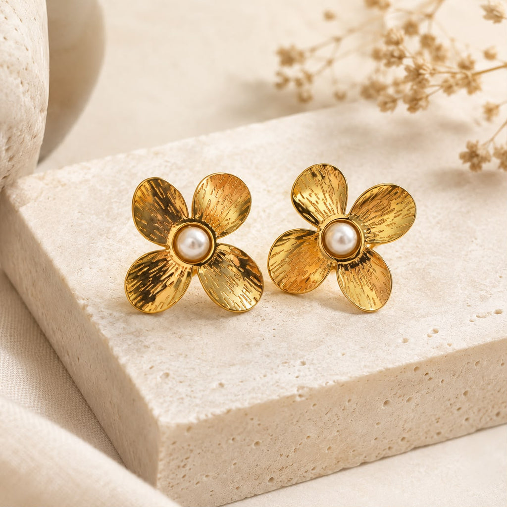 Boucles d’oreilles Fleur Dorée – Acier inoxydable - Kassyfamily’s