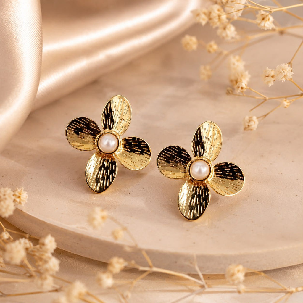 Boucles d’oreilles Fleur Dorée – Acier inoxydable - Kassyfamily’s