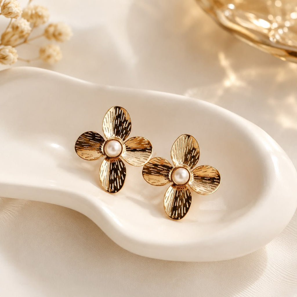 Boucles d’oreilles Fleur Dorée – Acier inoxydable - Kassyfamily’s