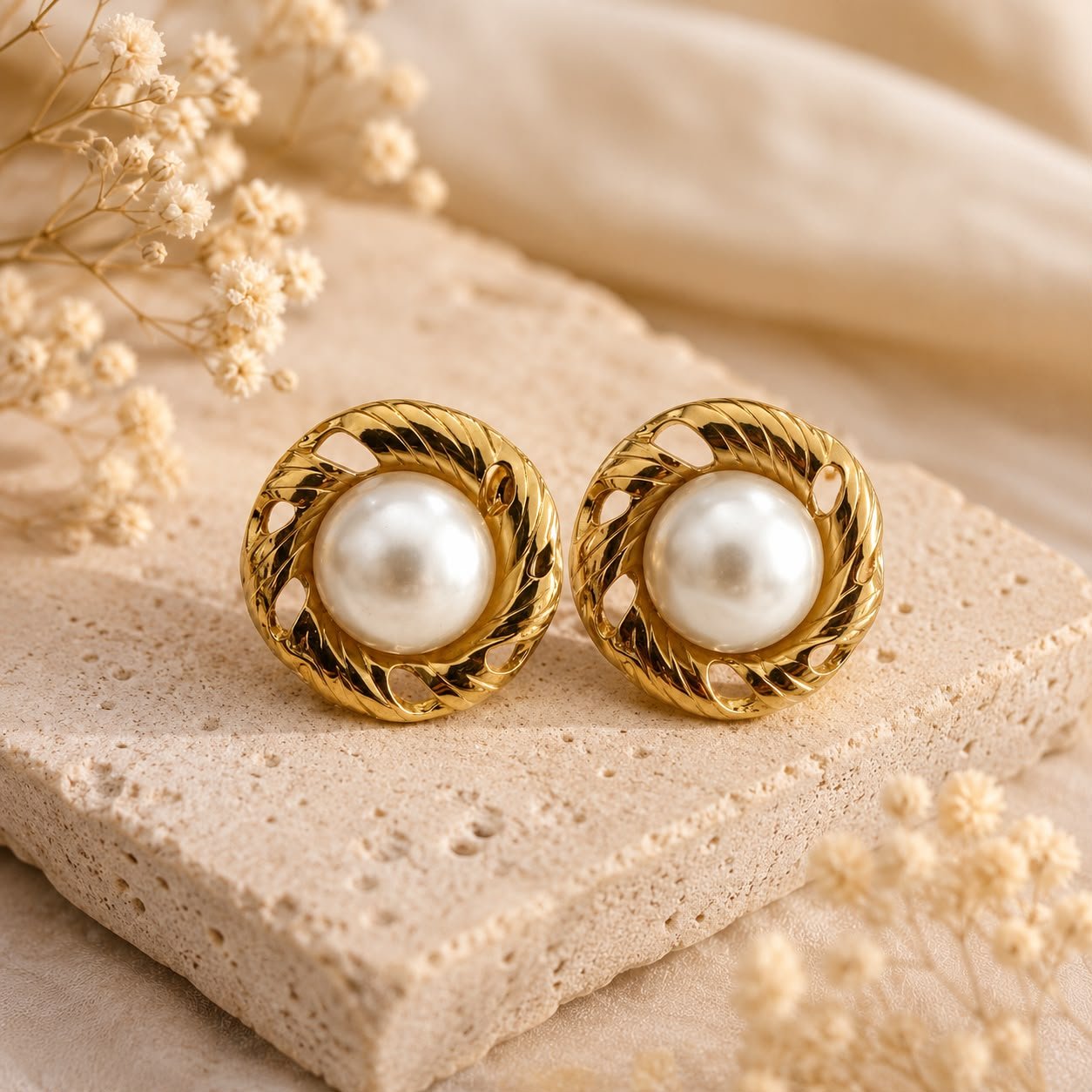 Boucles d’oreilles Rondes Perle ET Or – Acier inoxydable - Kassyfamily’s