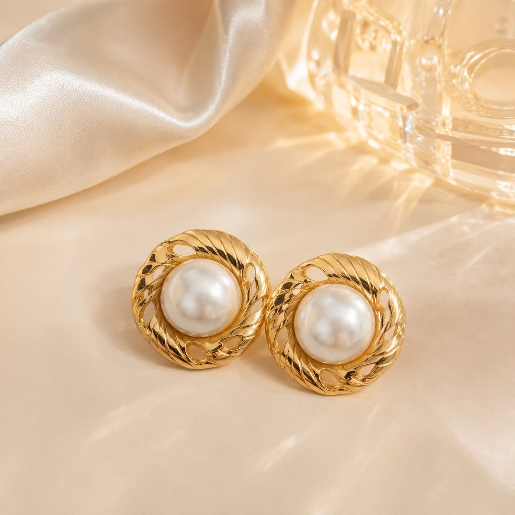 Boucles d’oreilles Rondes Perle ET Or – Acier inoxydable - Kassyfamily’s